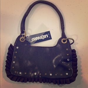 Brand new brown leather embellished ruffle purse